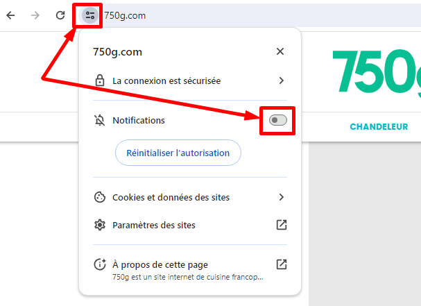 Desactiver notification 750g sur Google Chrome